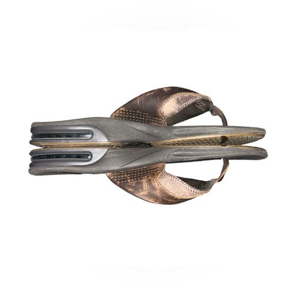 REEF men's leather fanning flip flop in brown Size 10 - Picture 2 of 5